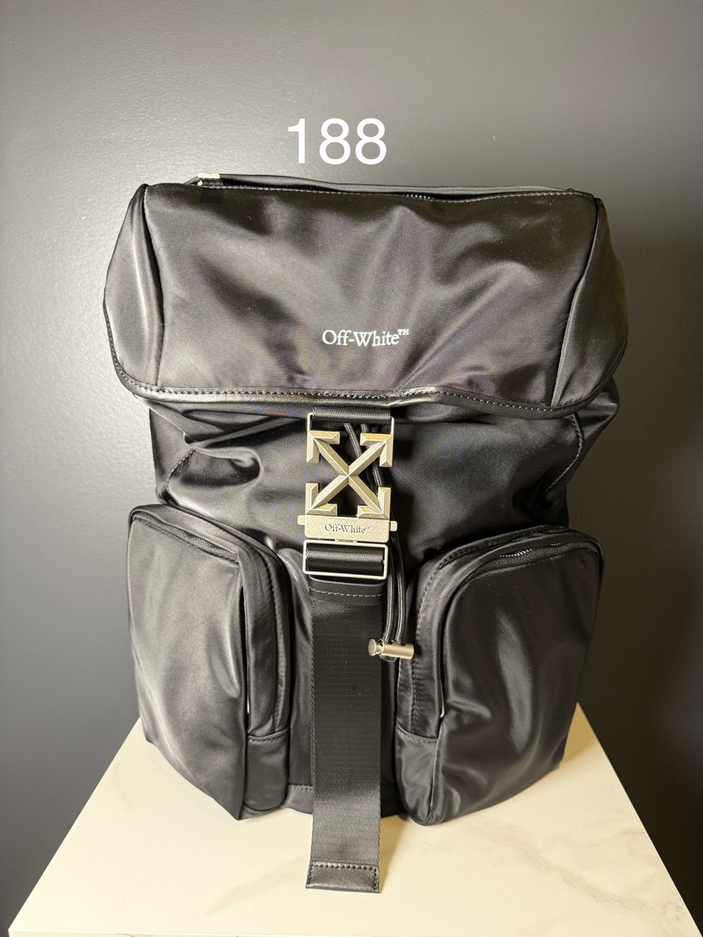 Off-White Black Nylon Men's Backpack with Iconic Arrow Buckle